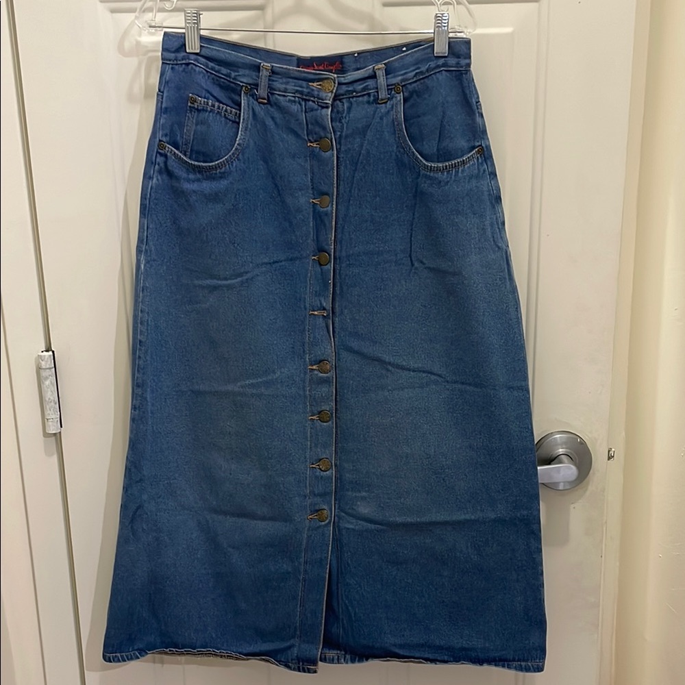 Denim Maxi Skirt with Button Front